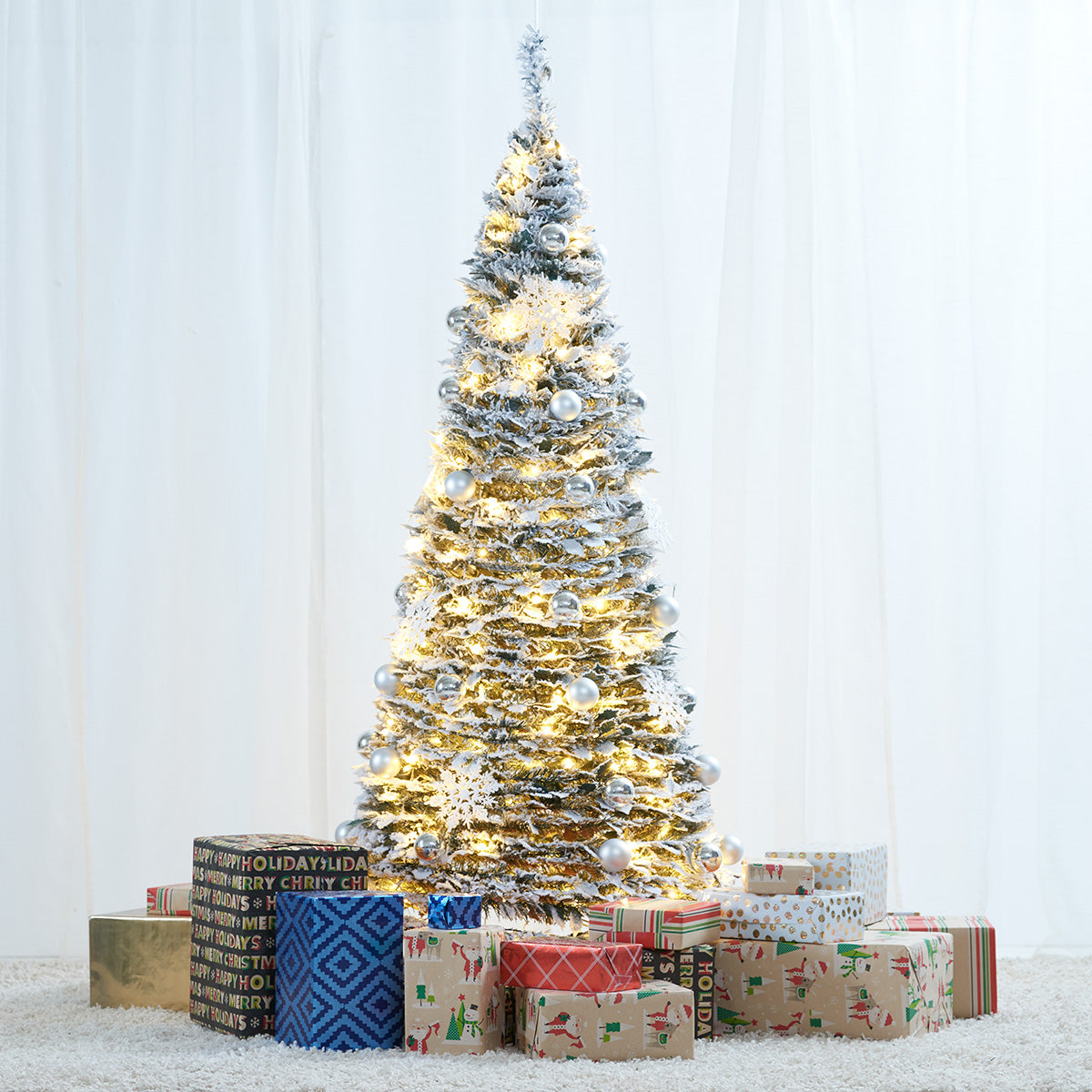 Pop-Up 6 Ft. White Flocked Christmas Tree