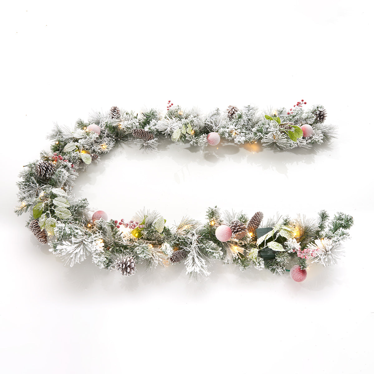White Flocked 9-Ft. Cordless Pre-Lit Indoor/Outdoor Garland