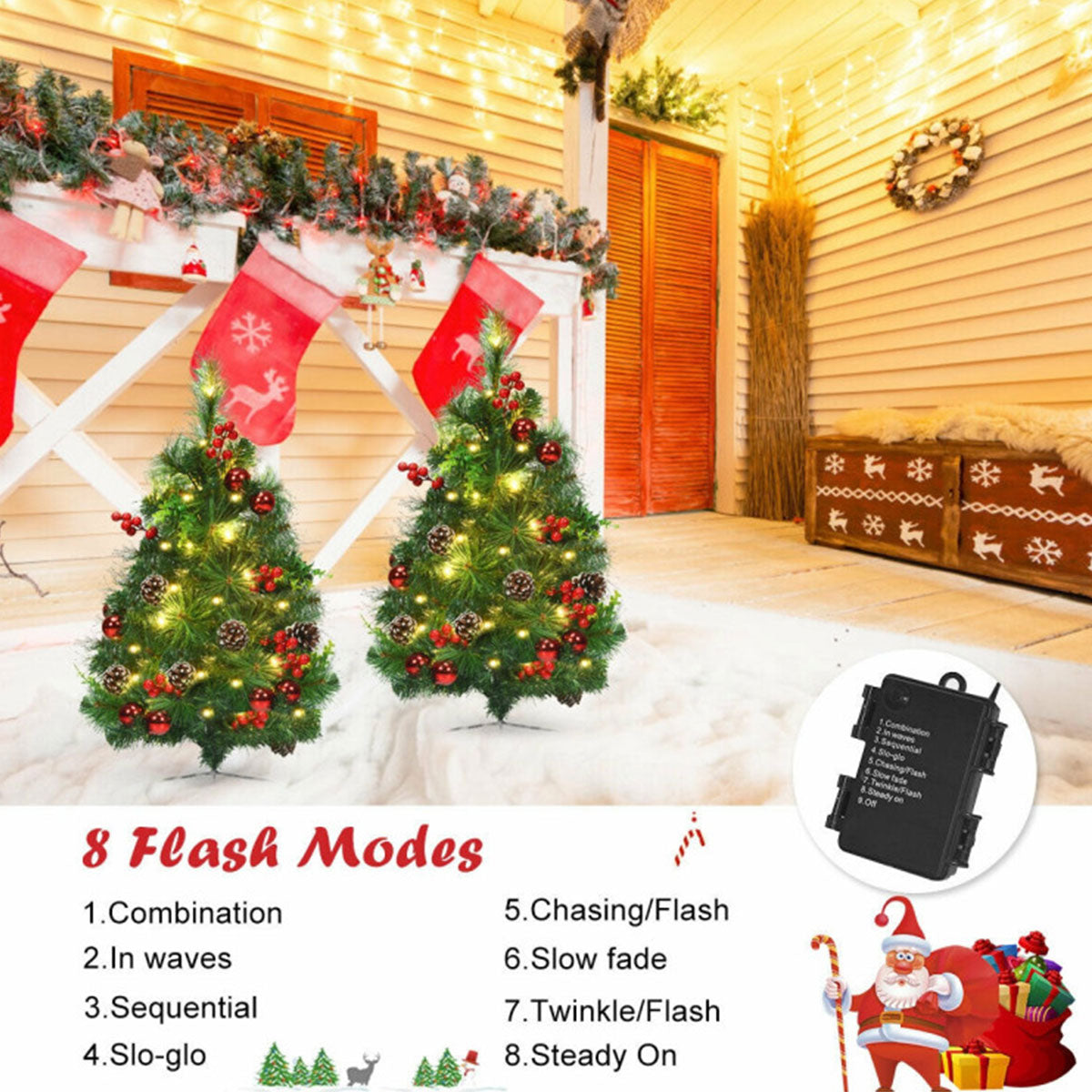 2-Ft. Cordless Pre-Lit Walkway Trees (Set of 2)