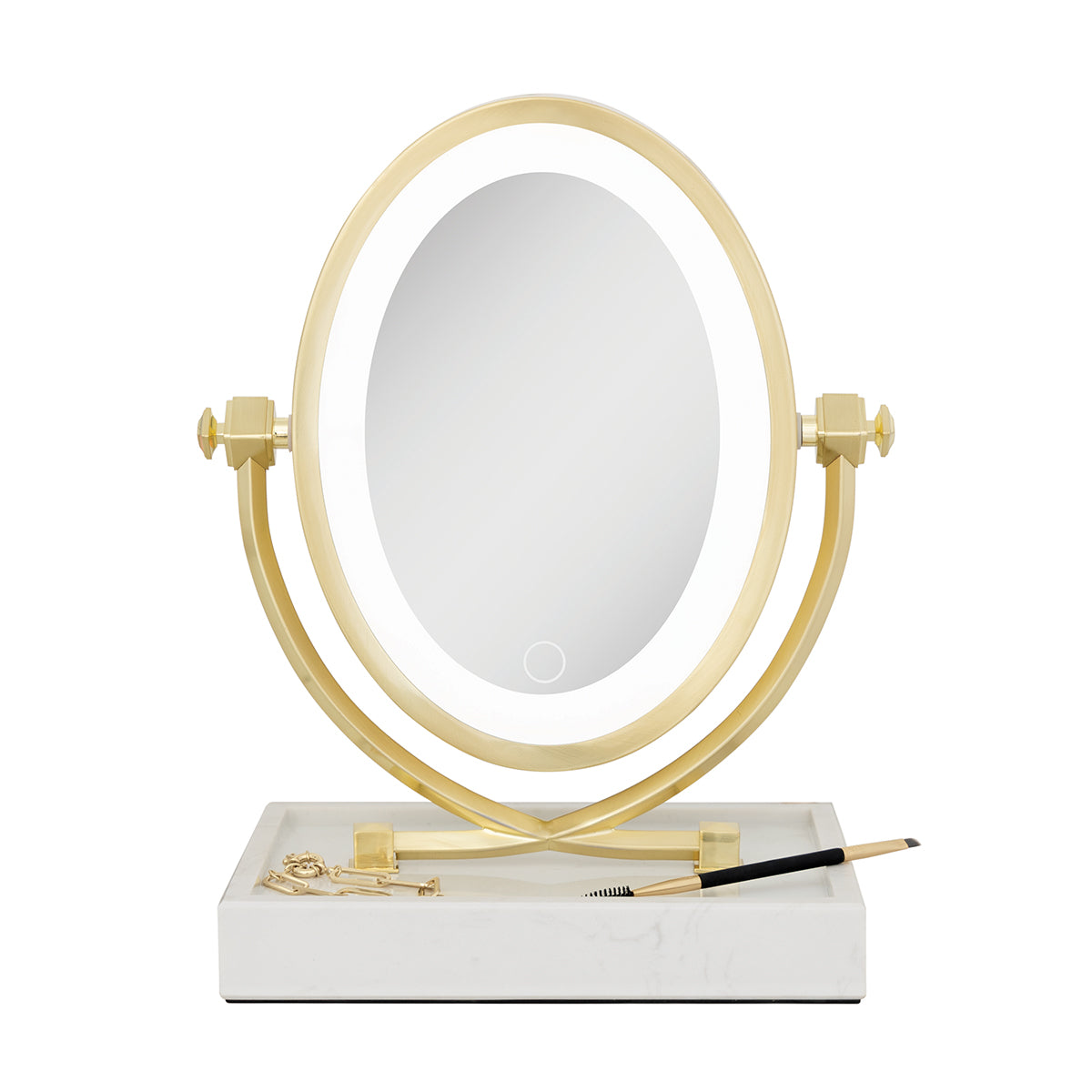Lighted Oval Vanity Mirror with Marble Tray