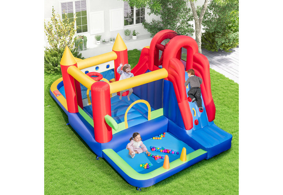 9-in-1 Inflatable Bounce Castle with Water Slide and Splash Pool