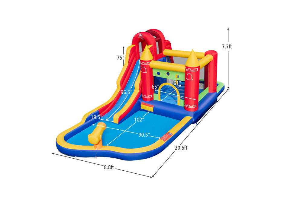 9-in-1 Inflatable Bounce Castle with Water Slide and Splash Pool