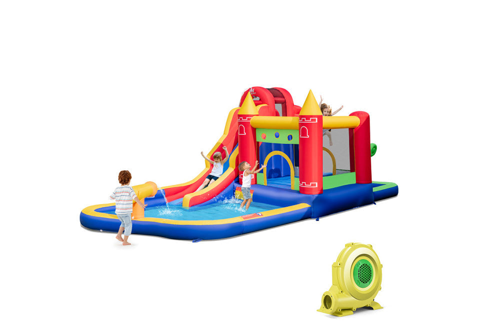 9-in-1 Inflatable Bounce Castle with Water Slide and Splash Pool
