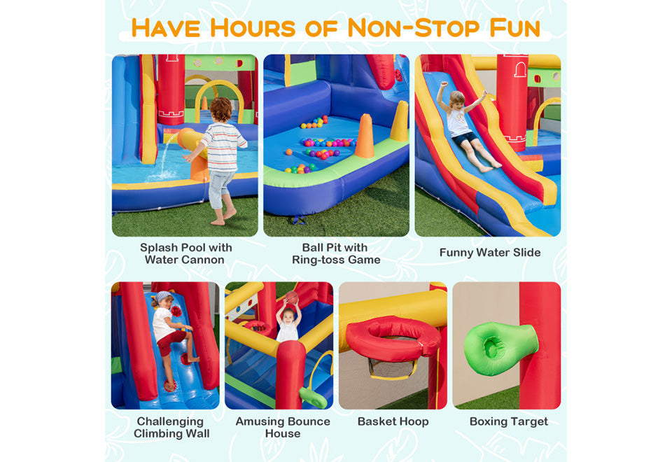 9-in-1 Inflatable Bounce Castle with Water Slide and Splash Pool