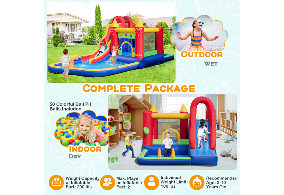 9-in-1 Inflatable Bounce Castle with Water Slide and Splash Pool