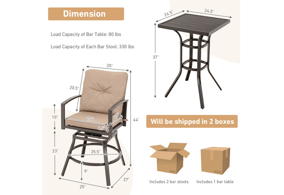 3-Piece Swivel Bar Table Set