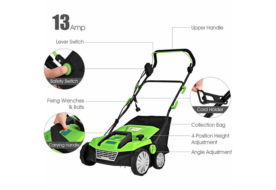 15'' Corded Electric Lawn Dethatcher