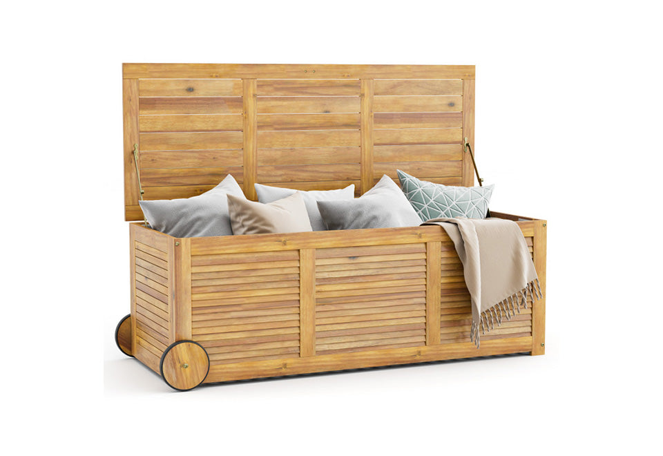 Rolling Patio Wooden Deck Box