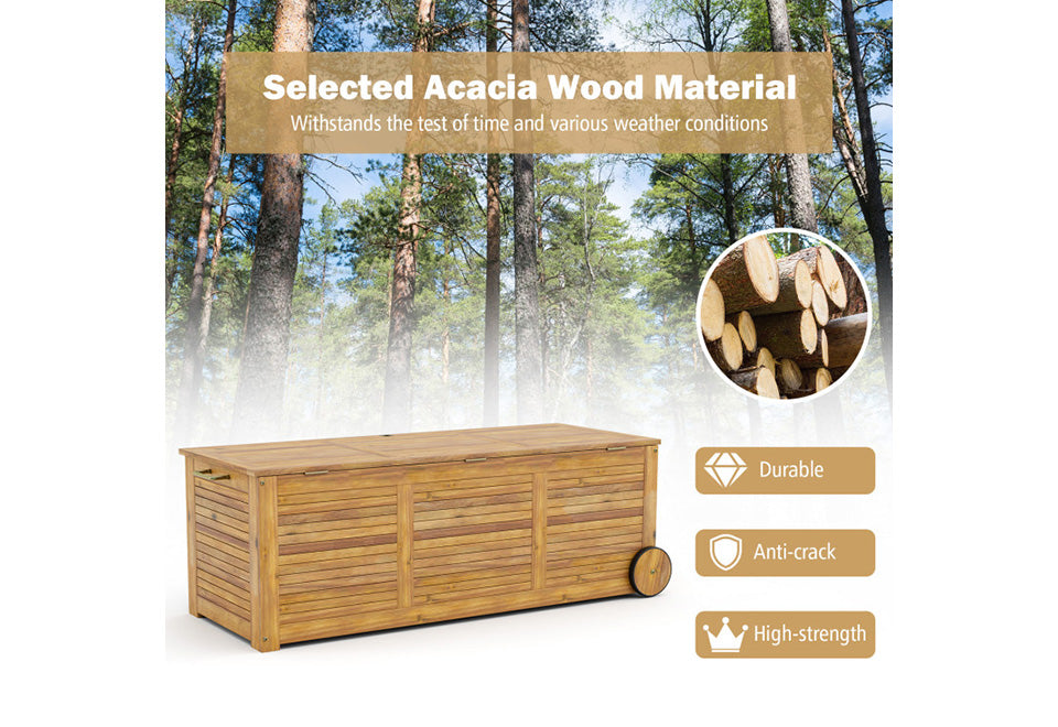 Rolling Patio Wooden Deck Box