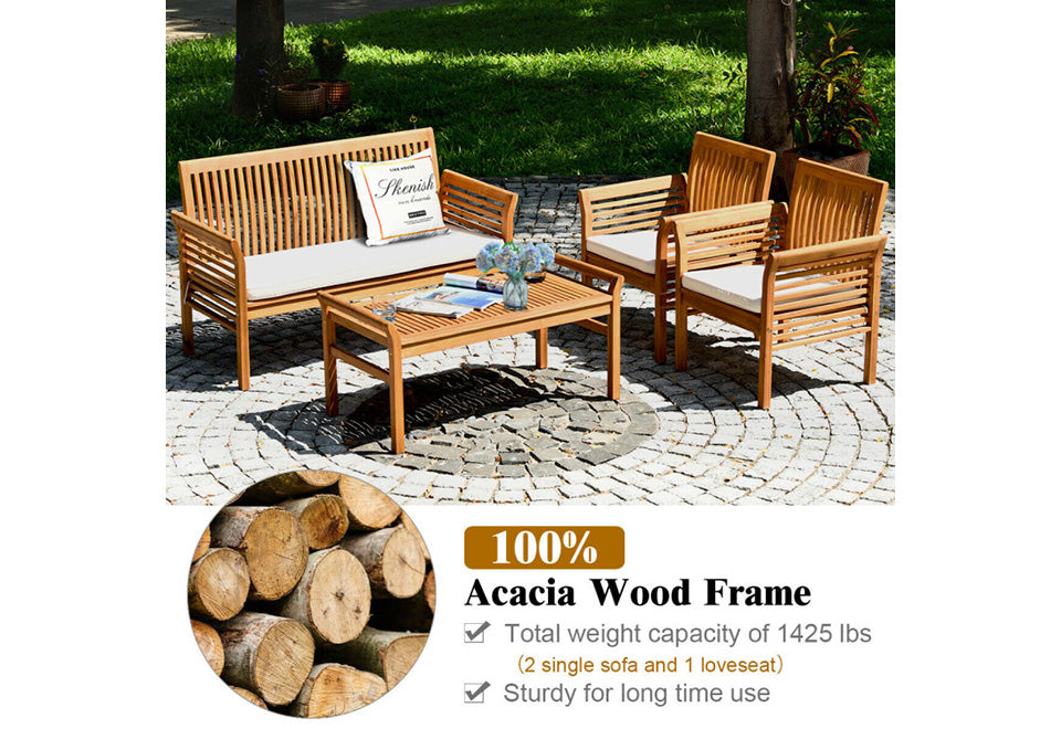4-Piece Outdoor Acacia Wood Sofa Furniture Set