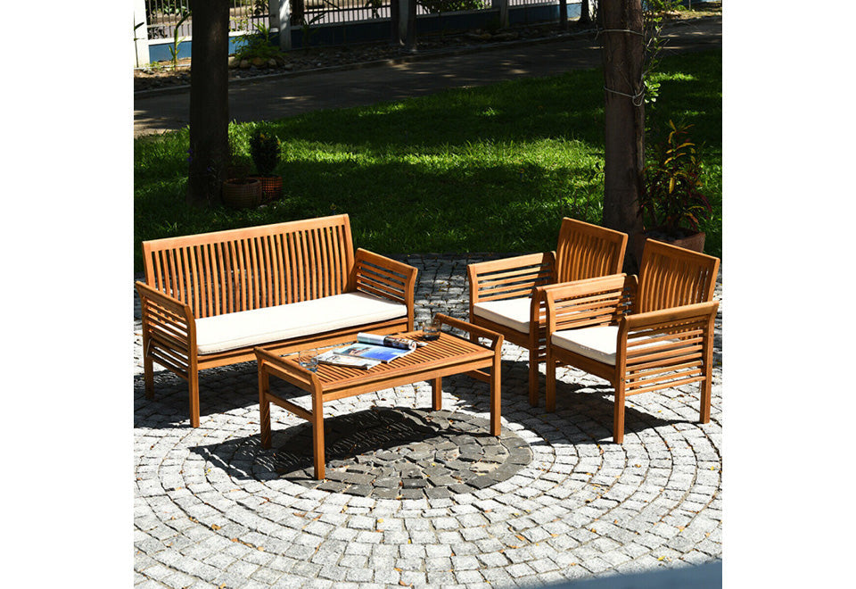 4-Piece Outdoor Acacia Wood Sofa Furniture Set