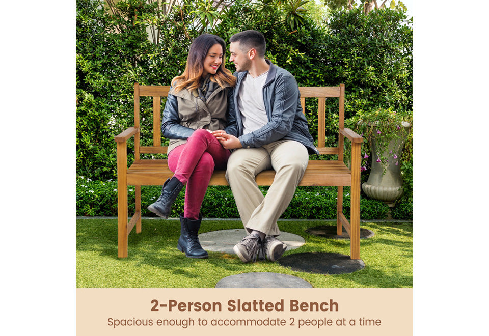 2-Person Outdoor Acacia Wood Bench with Backrest