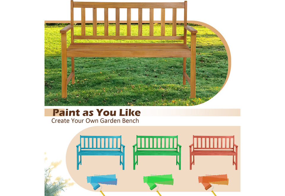 2-Person Outdoor Acacia Wood Bench with Backrest