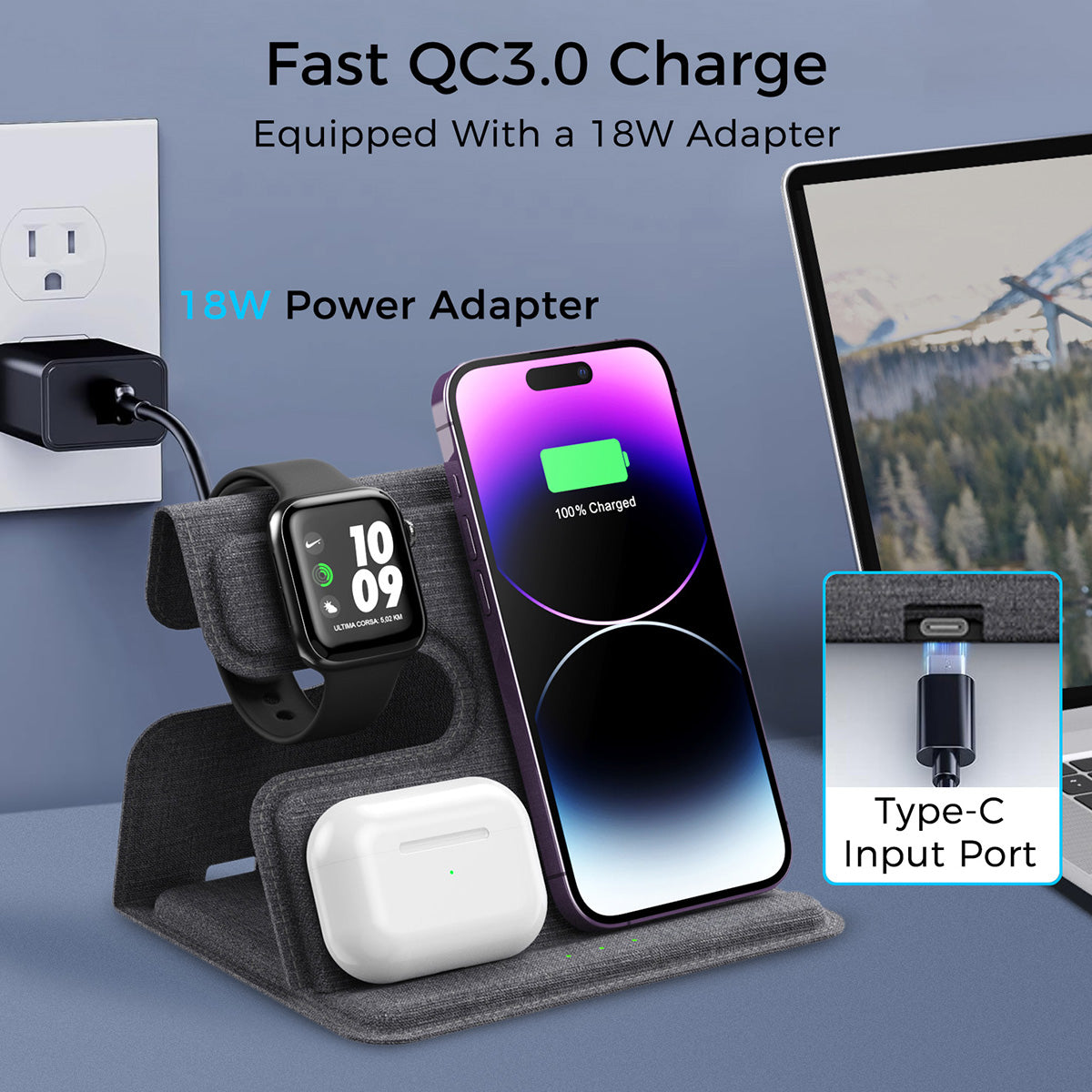 3-in-1 Foldable Wireless Charging Stand
