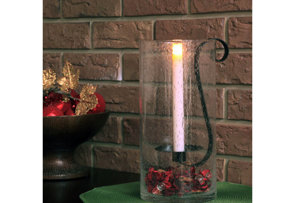 Rustic Hurricane with Flameless Wax Taper Candle