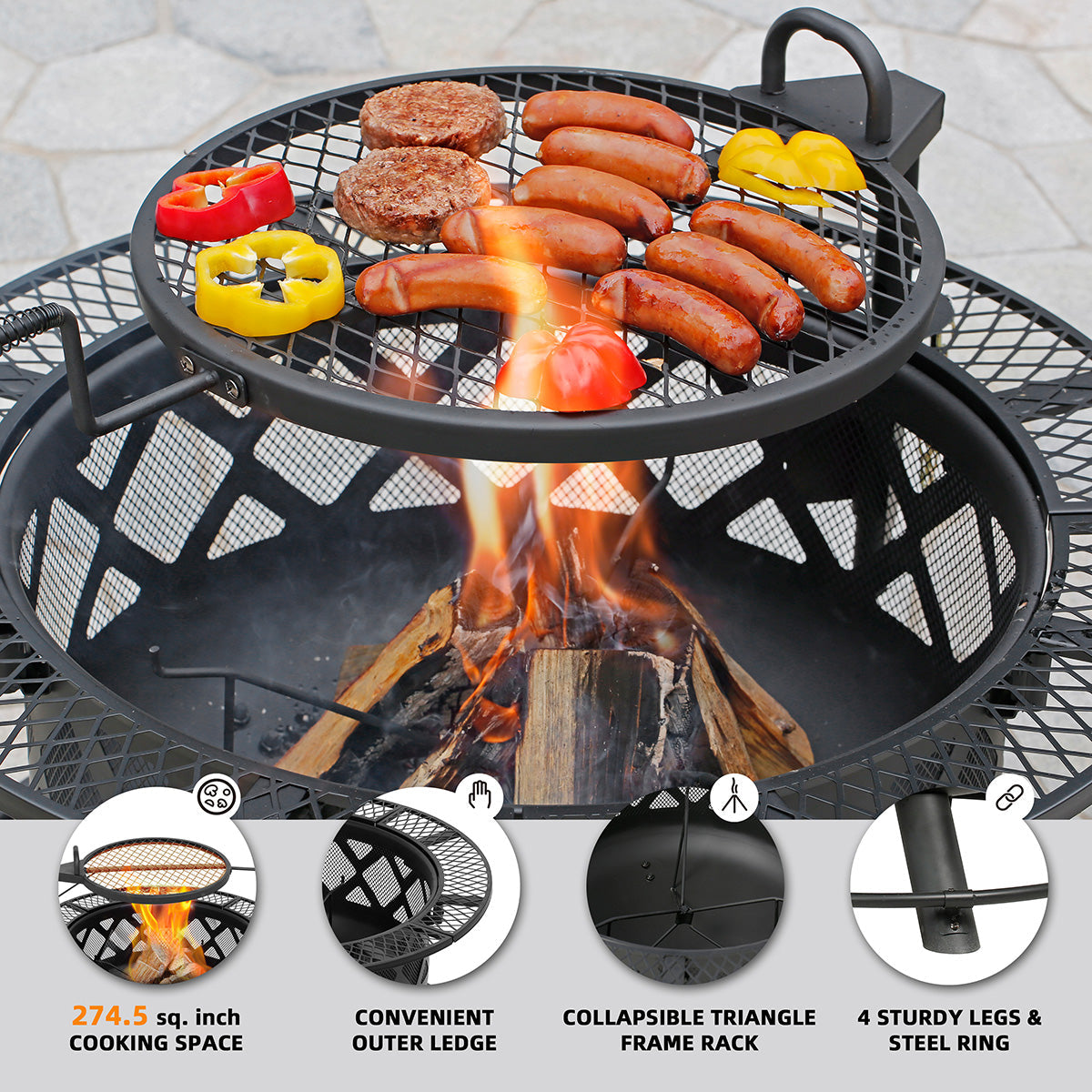 32'' Wood-Burning Fire Pit with Cooking Grill