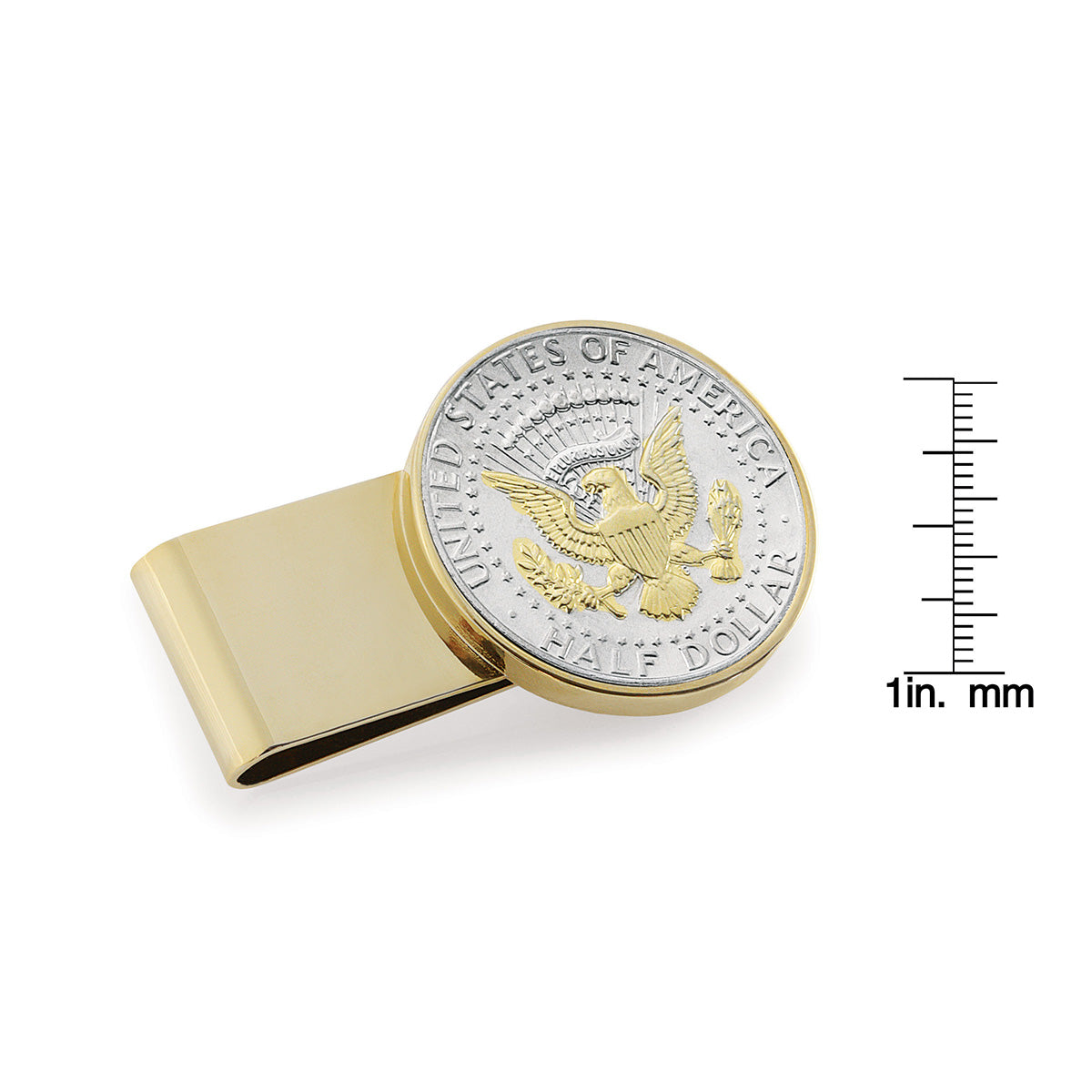 Selectively Gold-Layered Presidential Seal JFK Half Dollar Stainless Steel Goldtone Coin Money Clip