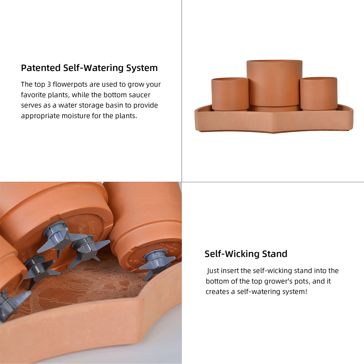 Tabletop Self-Watering Pot System for Indoor Plants (Set of 3)