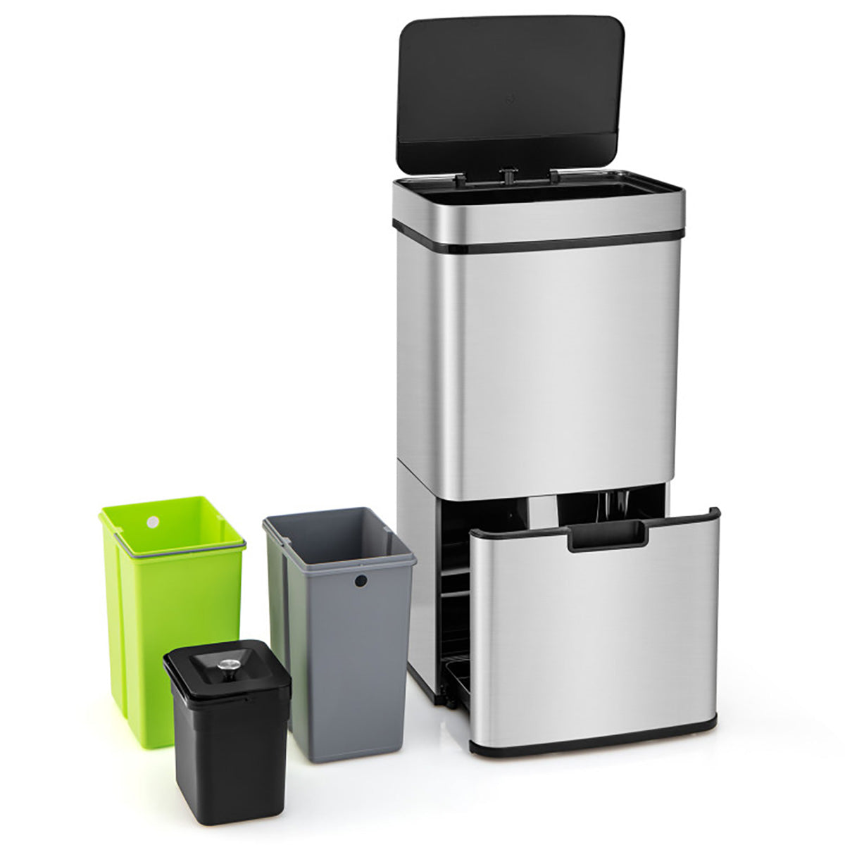 19 Gallon Quad Compartment Touchless Motion Sensor Trash Can