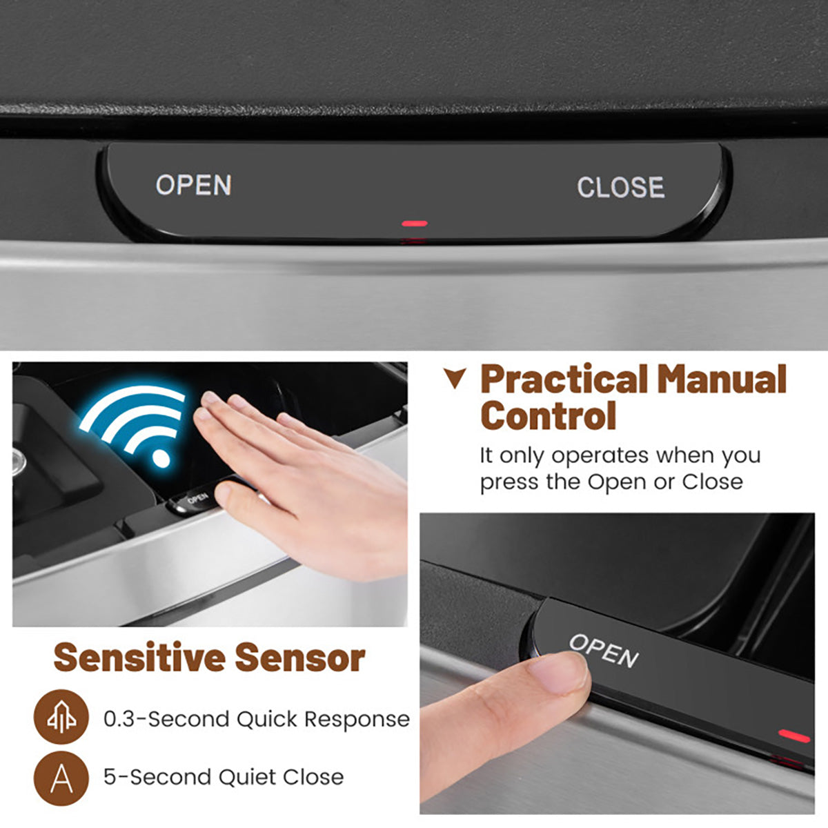 19 Gallon Quad Compartment Touchless Motion Sensor Trash Can