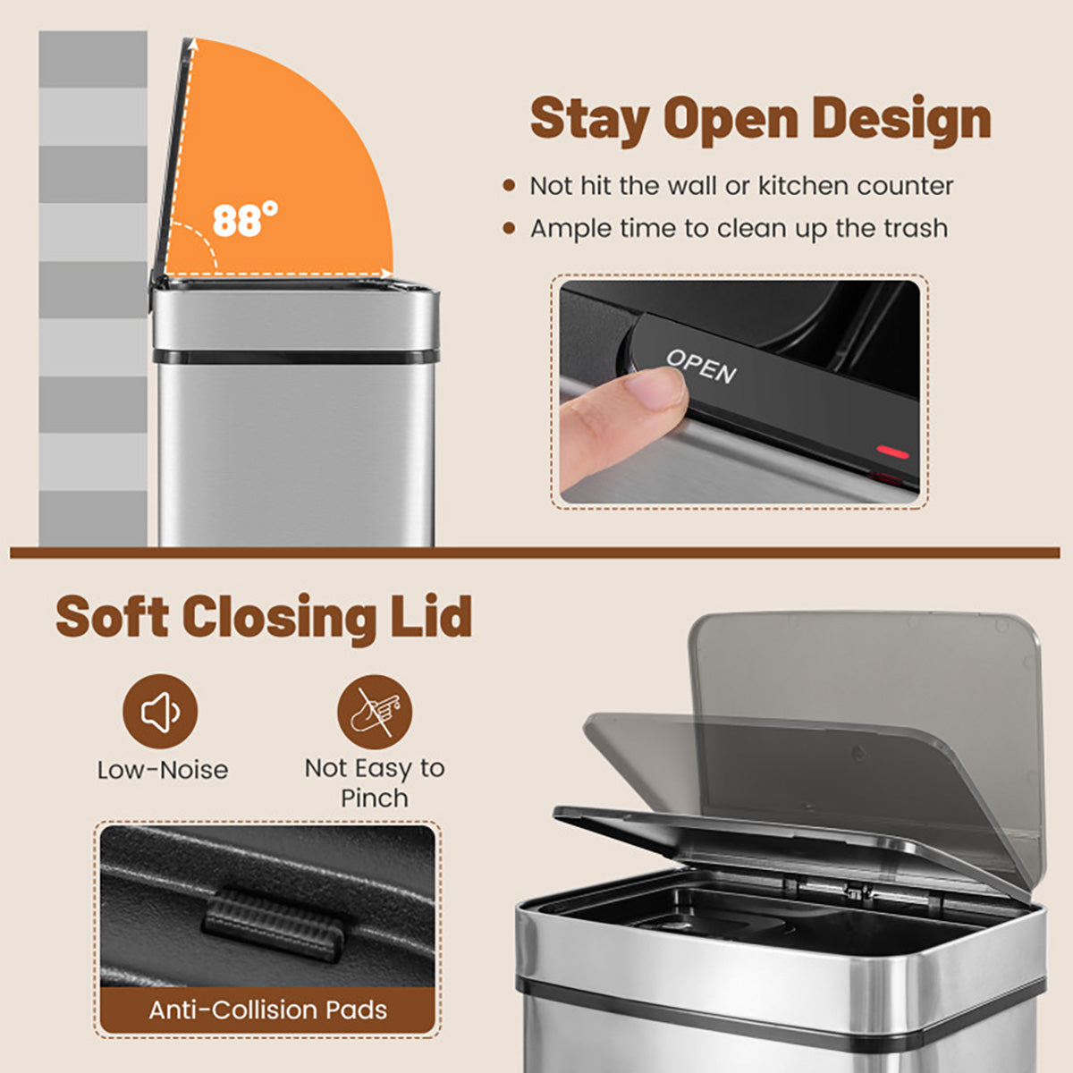 19 Gallon Quad Compartment Touchless Motion Sensor Trash Can