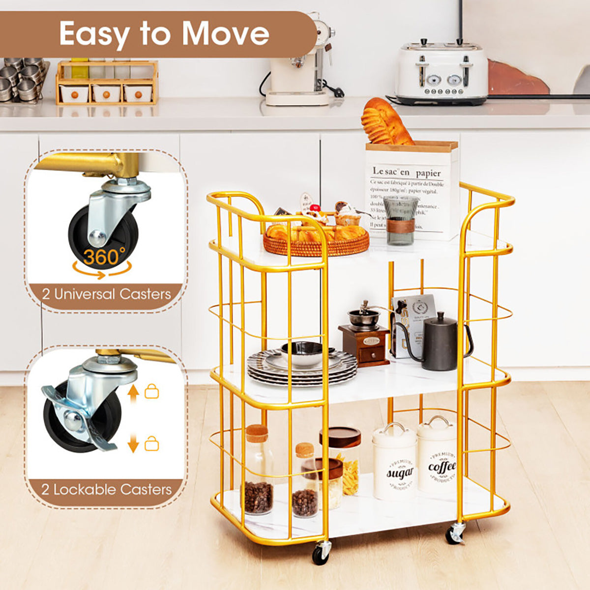 3-Tier Metal Storage Serving Cart Trolley