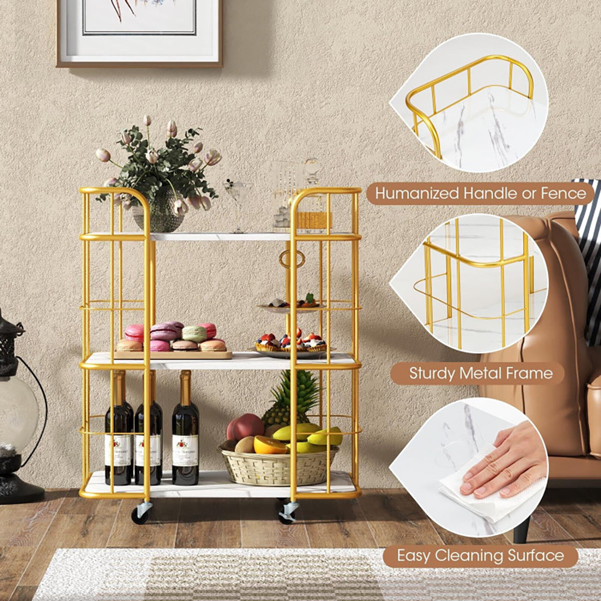 3-Tier Metal Storage Serving Cart Trolley