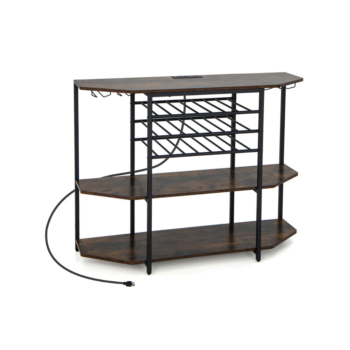3-Tier Wine Bar Cabinet with Storage Shelves