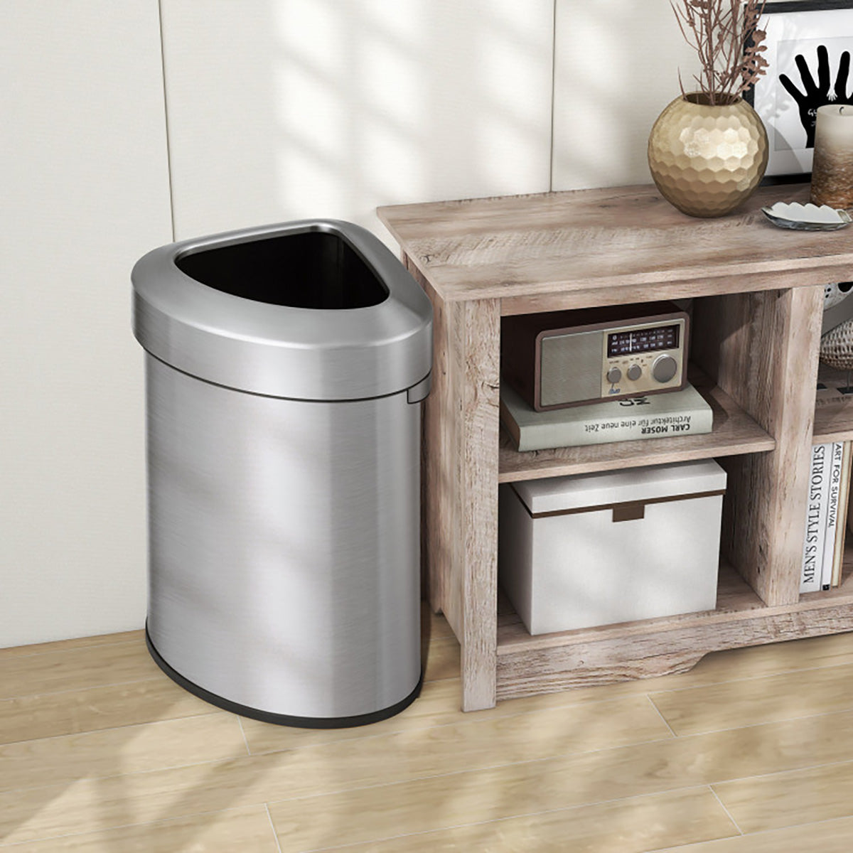 60L Stainless Steel Corner Trash Bin