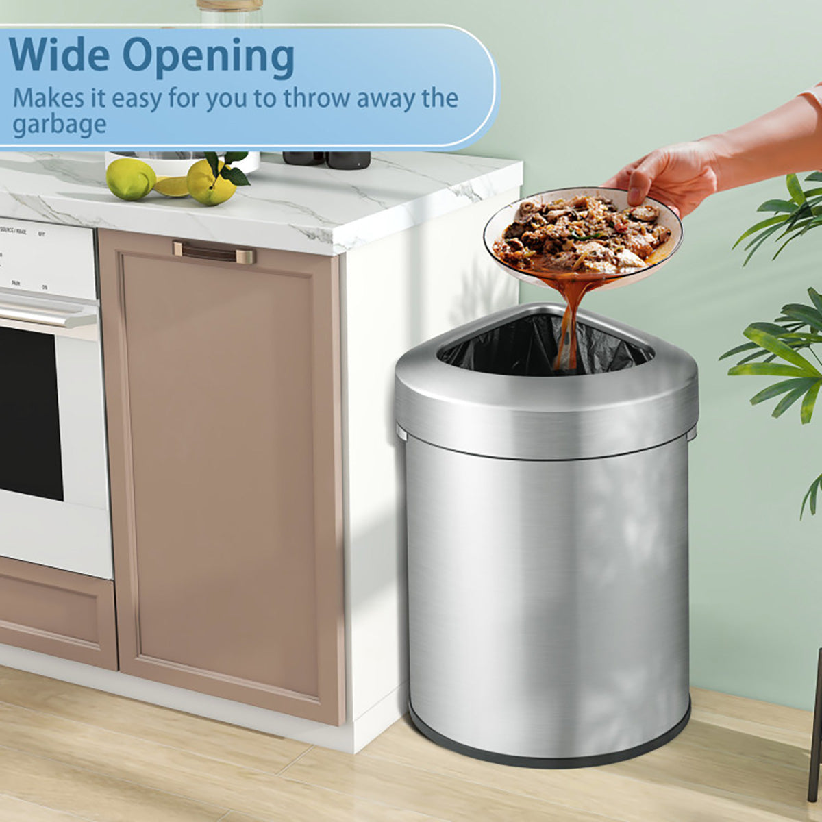 60L Stainless Steel Corner Trash Bin