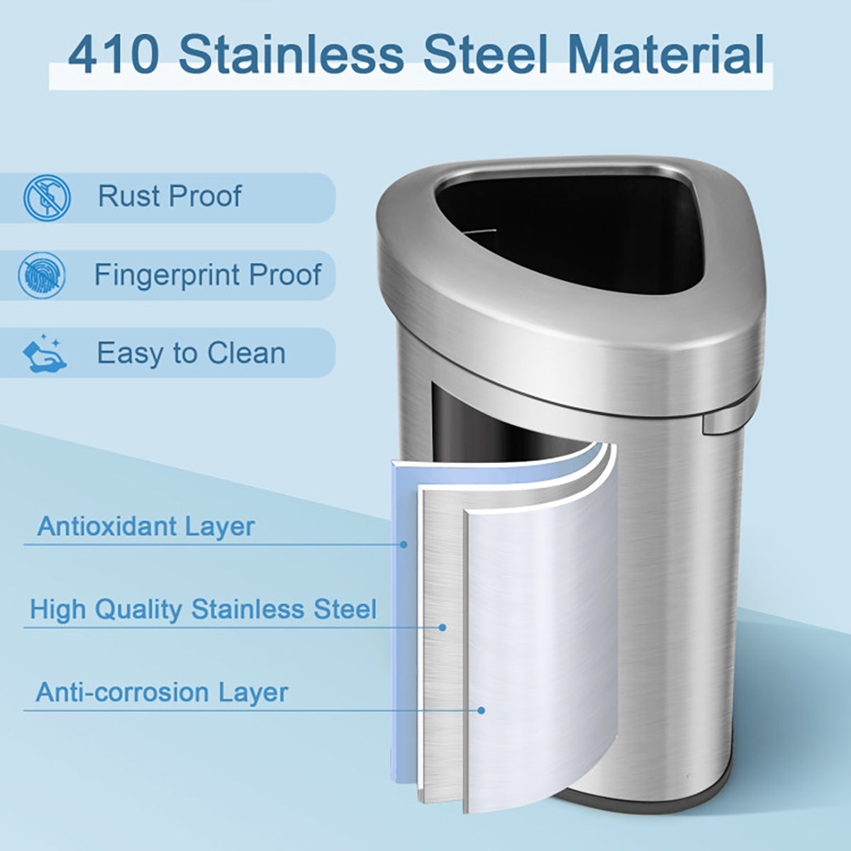 60L Stainless Steel Corner Trash Bin