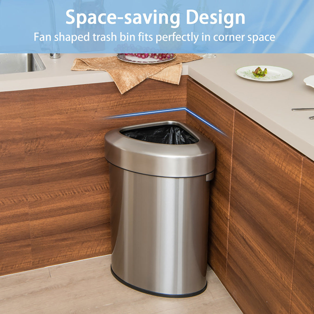 60L Stainless Steel Corner Trash Bin