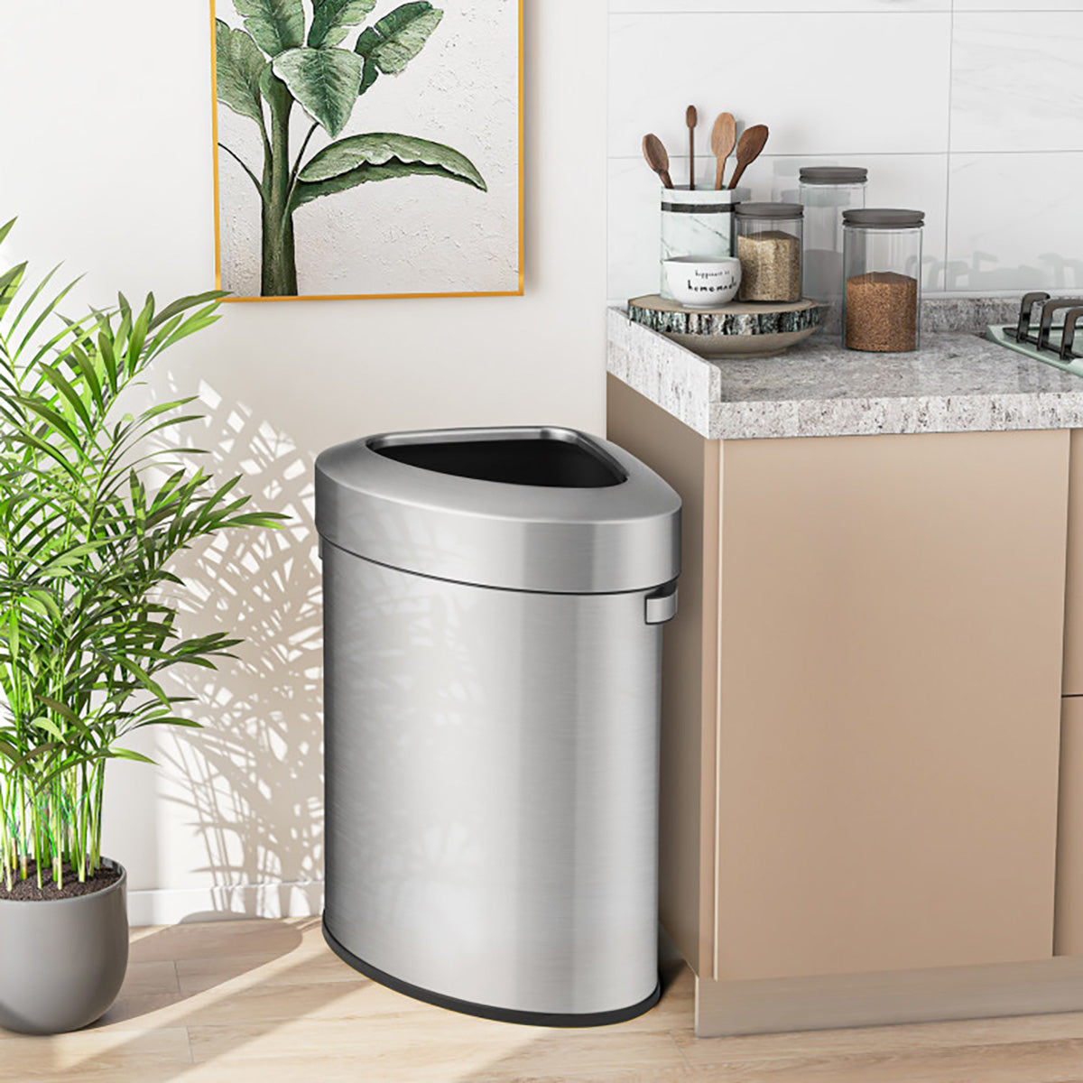 60L Stainless Steel Corner Trash Bin