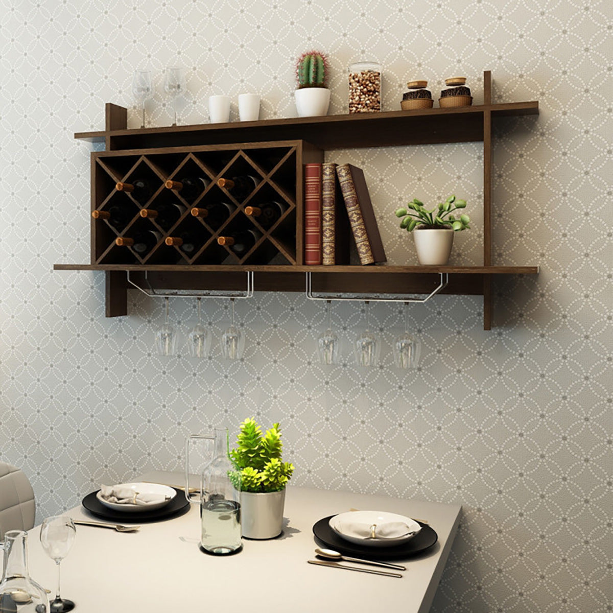 Wall Mount Wine Rack Organizer with Glass Holder