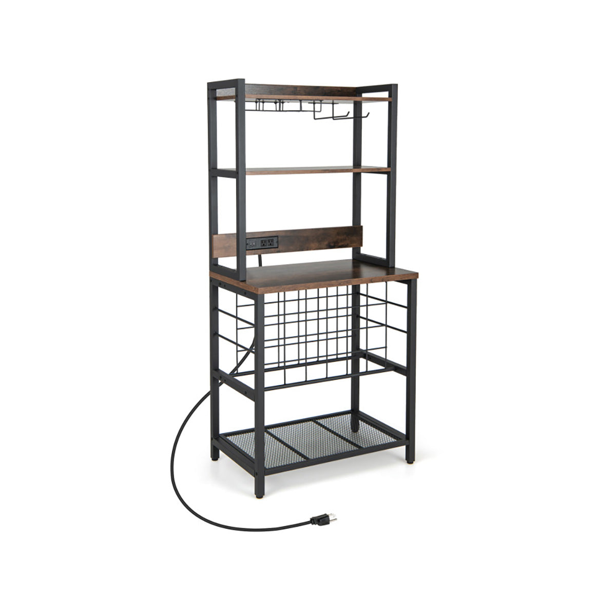 Wine Bar Cabinet with 4 Tier Storage Shelves and Glass Holders