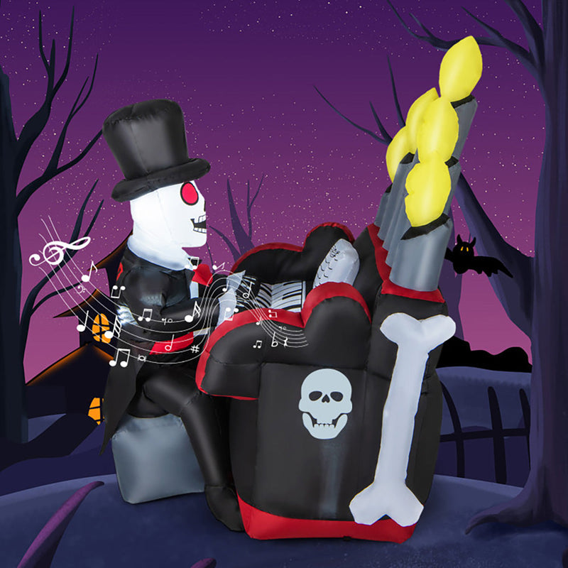 5.2' Inflatable Halloween Skeleton Playing the Piano with Bluetooth Speaker