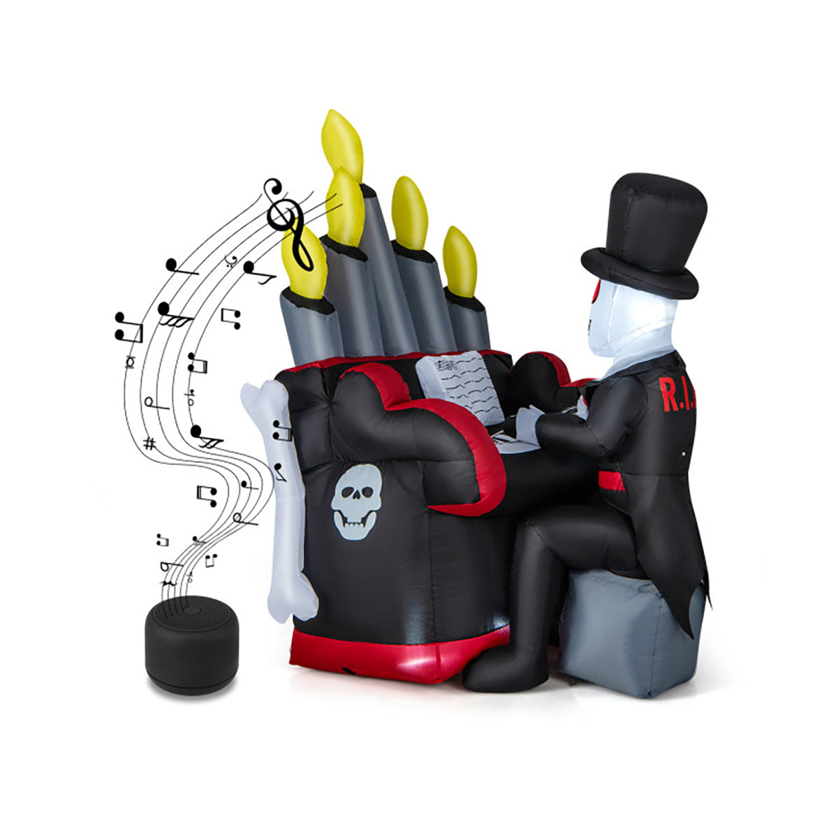 5.2' Inflatable Halloween Skeleton Playing the Piano with Bluetooth Speaker