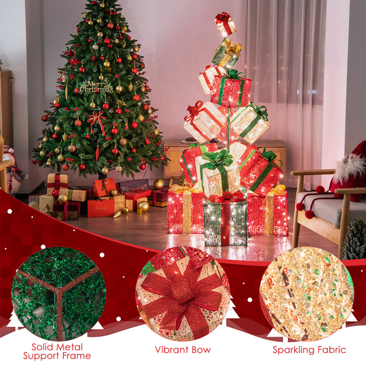 5.6' Pre-Lit Stacked Christmas Gift Box Tower