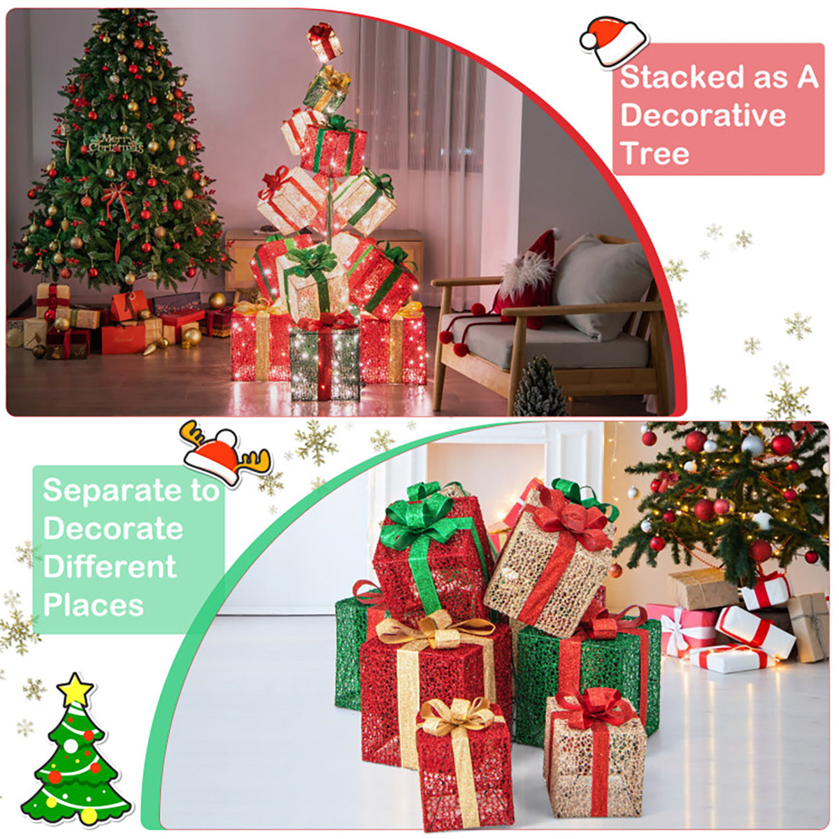 5.6' Pre-Lit Stacked Christmas Gift Box Tower