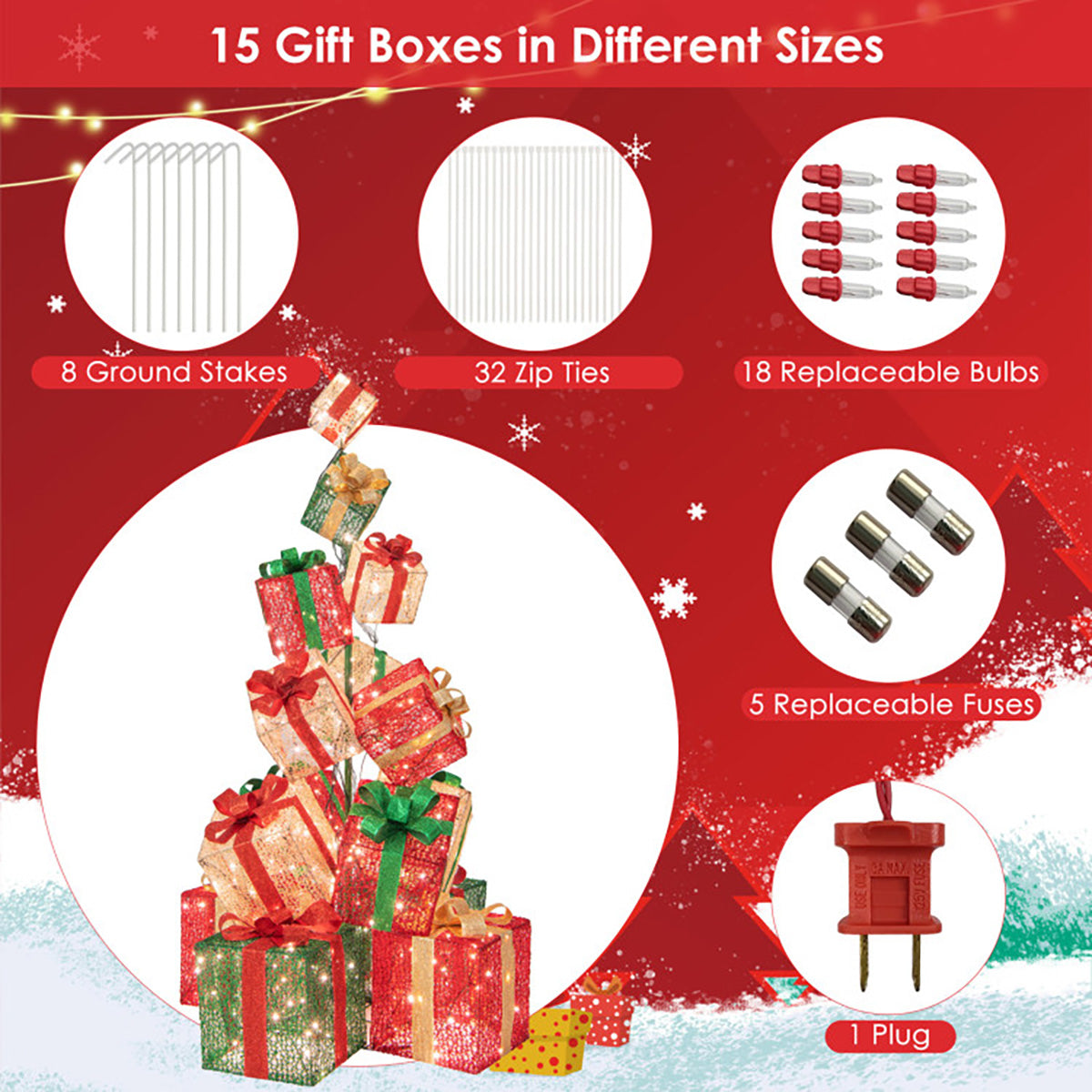 5.6' Pre-Lit Stacked Christmas Gift Box Tower