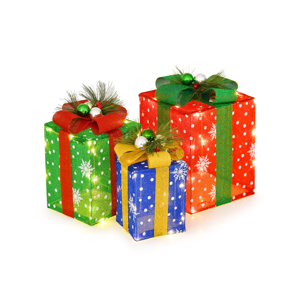 Pre-Lit Multi-Color Christmas Gift Box Decoration (Set of 3)
