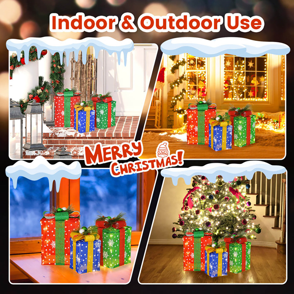 Pre-Lit Multi-Color Christmas Gift Box Decoration (Set of 3)
