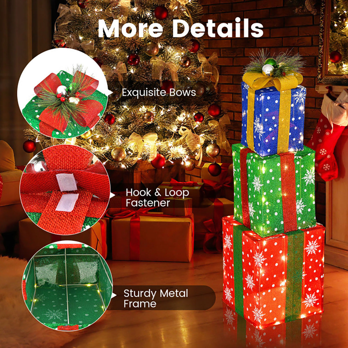 Pre-Lit Multi-Color Christmas Gift Box Decoration (Set of 3)