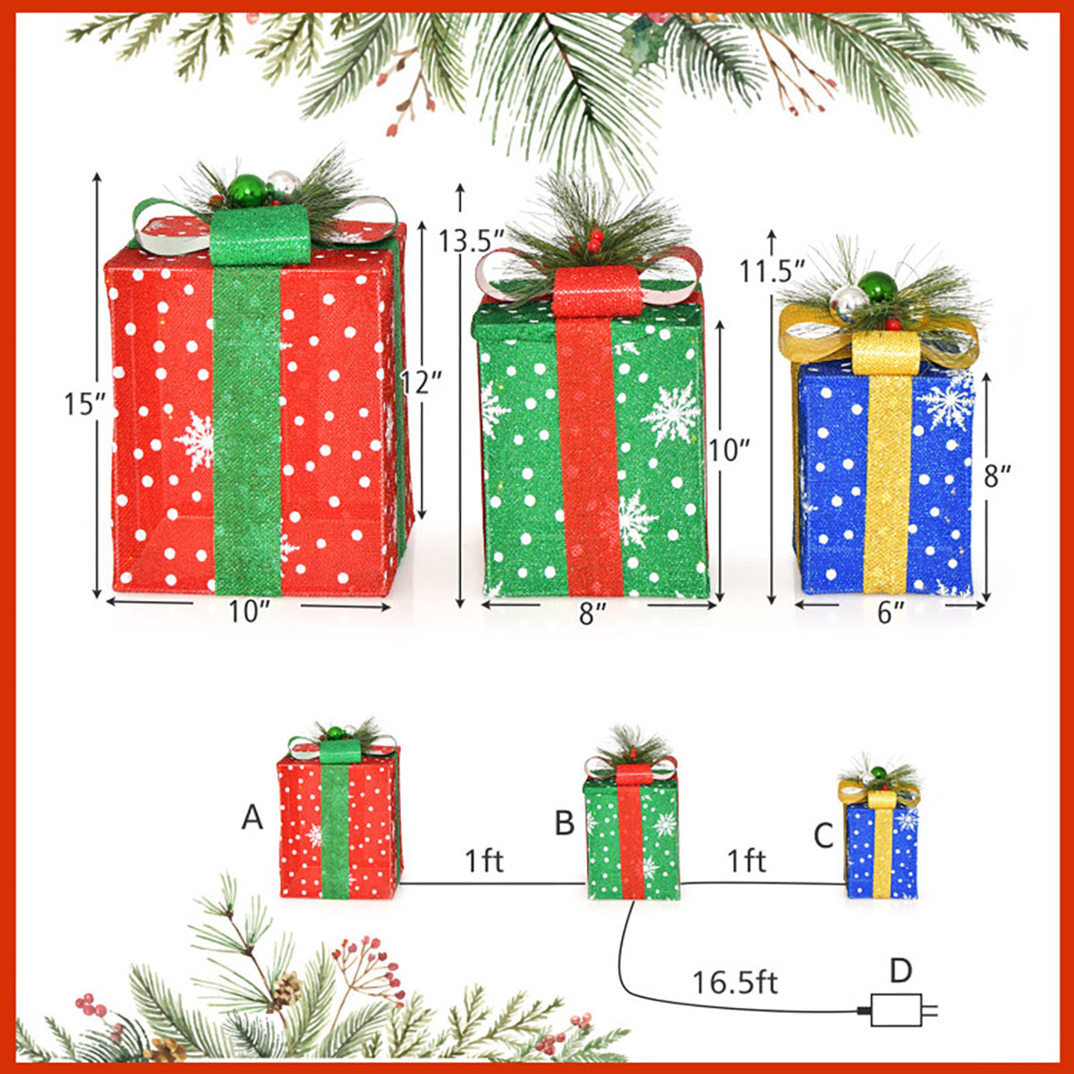 Pre-Lit Multi-Color Christmas Gift Box Decoration (Set of 3)