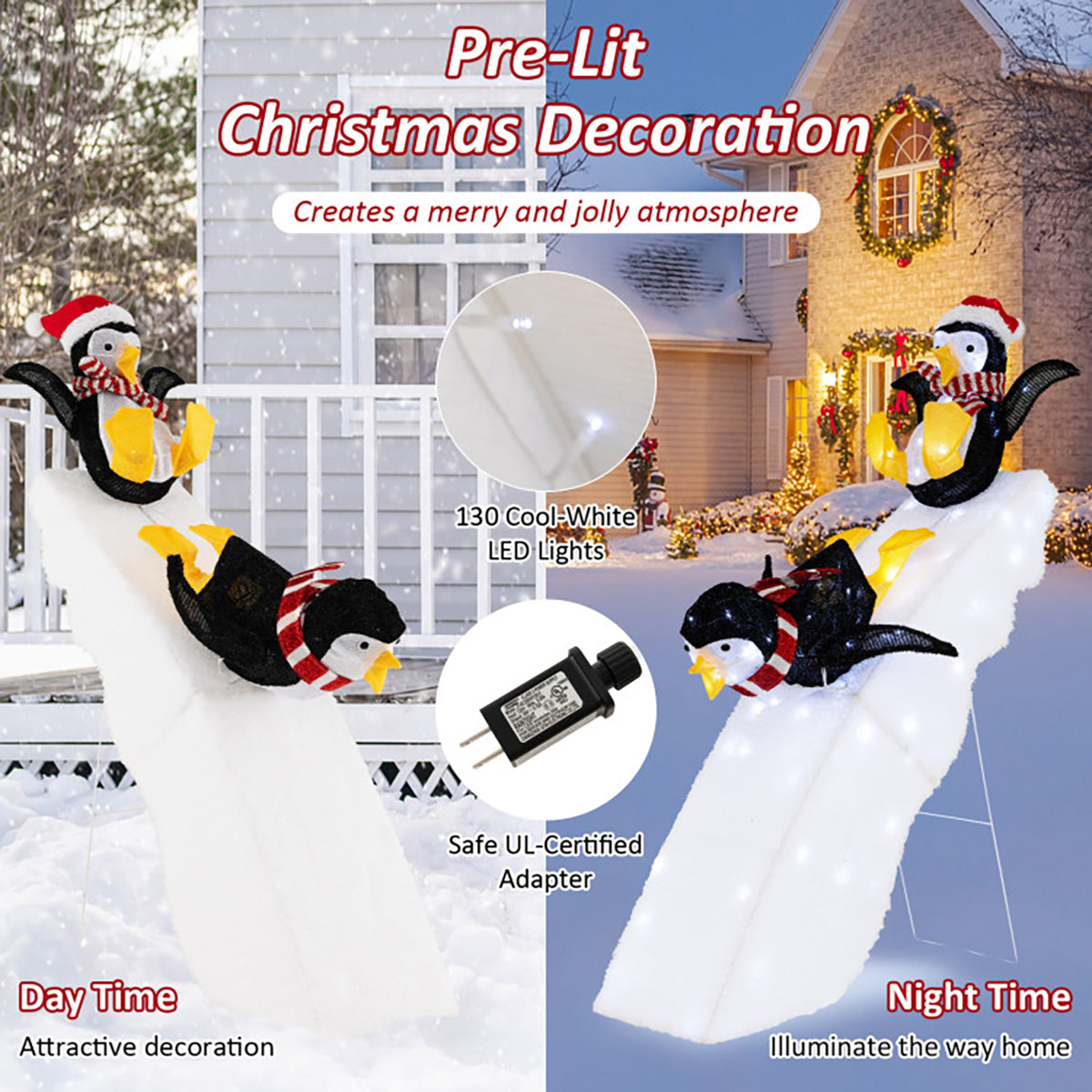 4' Pre-Lit Christmas Penguin Ice Skating Decor with Snowy Slide