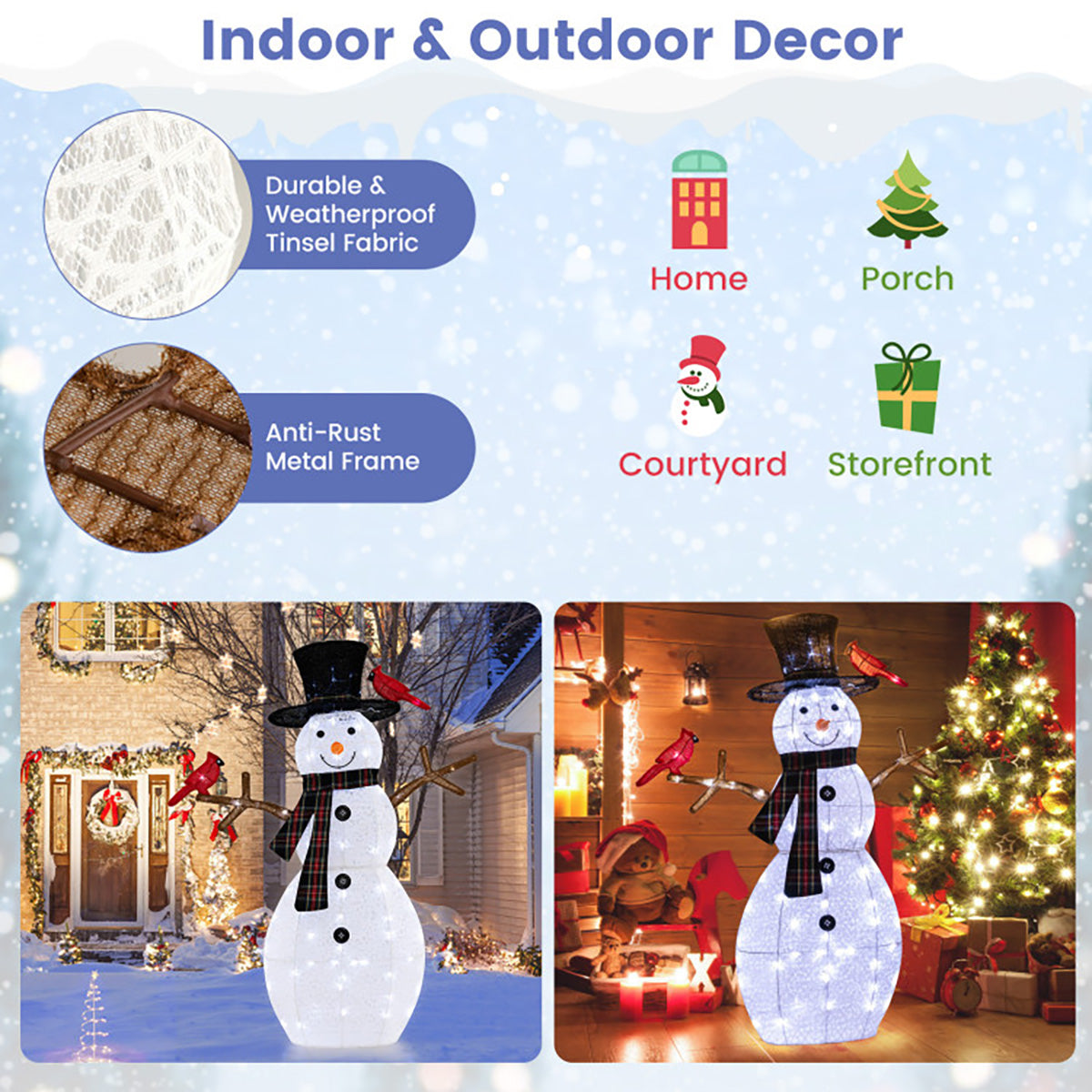 4.2' Pre-Lit Snowman and Cardinal Decoration