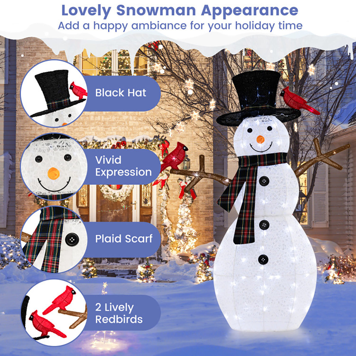 4.2' Pre-Lit Snowman and Cardinal Decoration