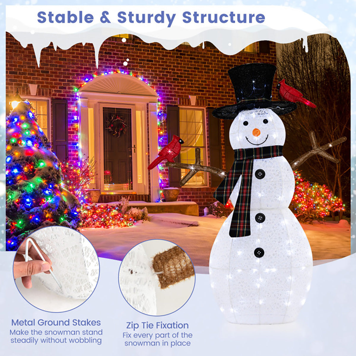 4.2' Pre-Lit Snowman and Cardinal Decoration