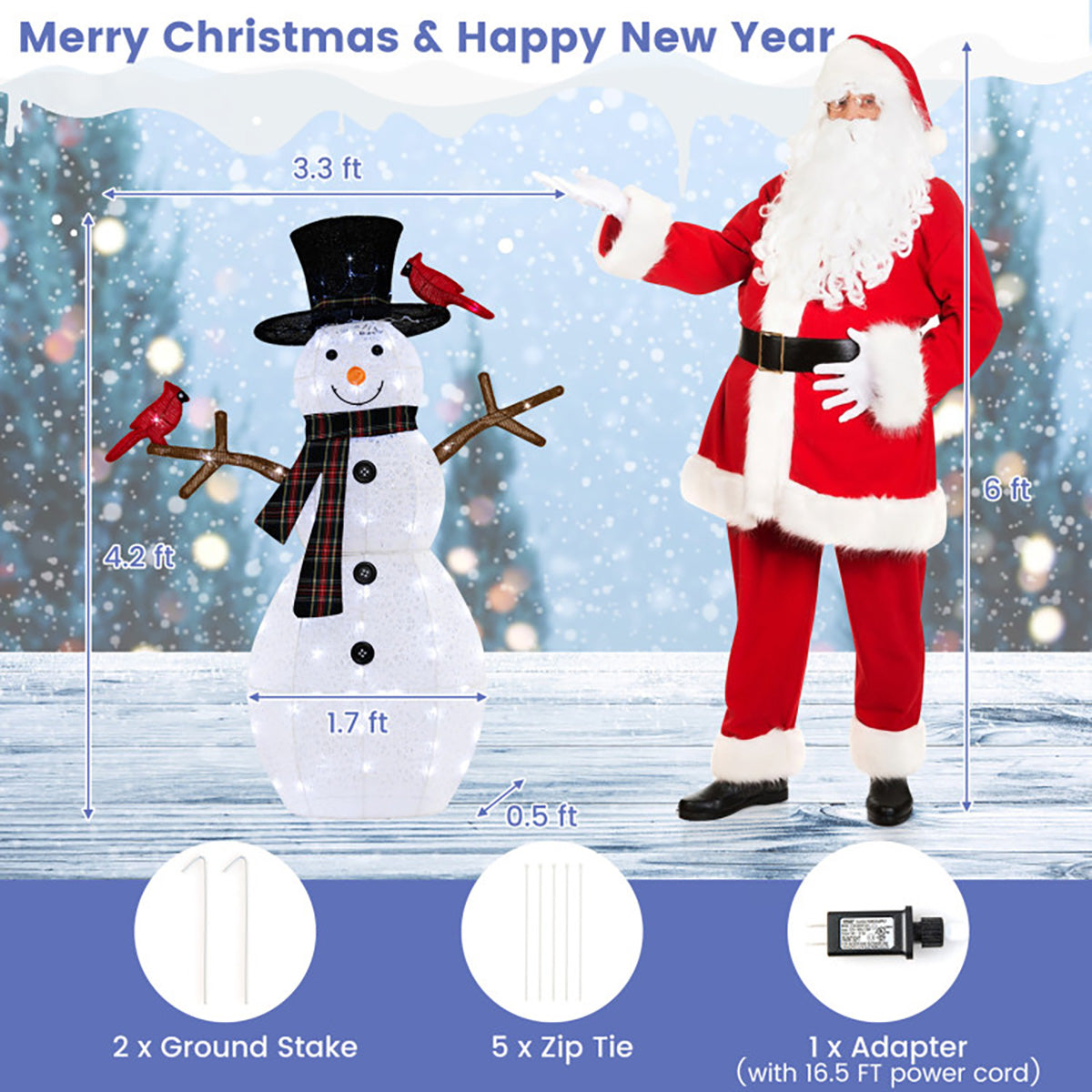 4.2' Pre-Lit Snowman and Cardinal Decoration