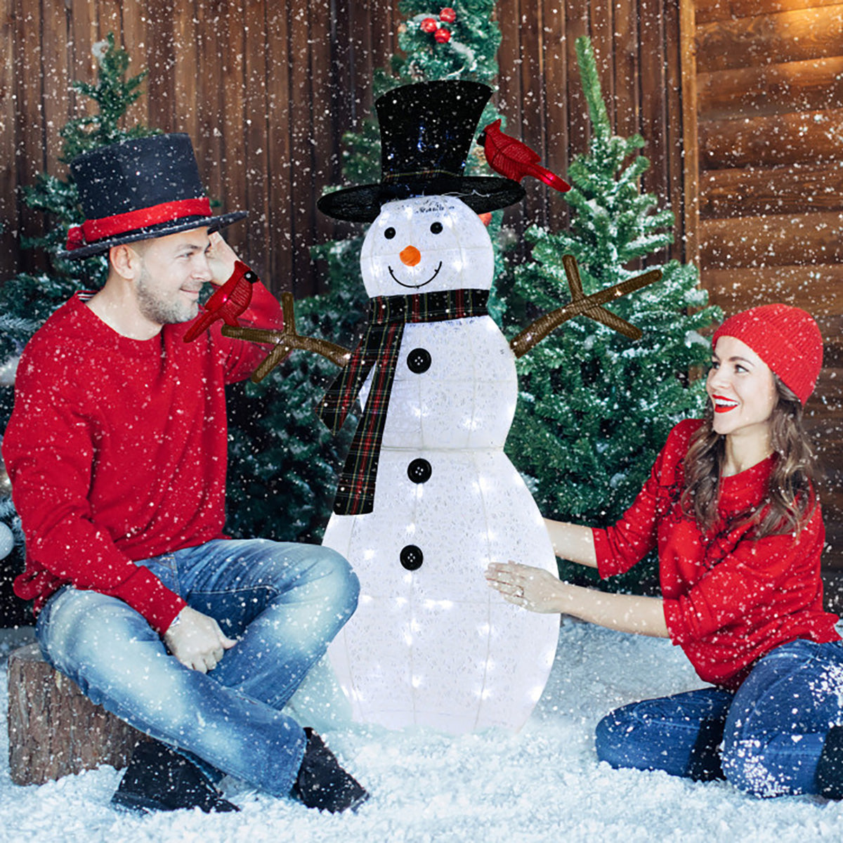 4.2' Pre-Lit Snowman and Cardinal Decoration